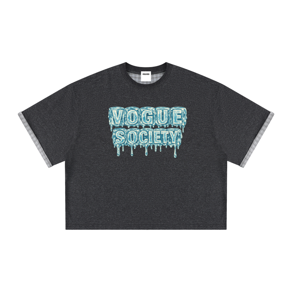 Unisex Boxy Plaid-Lined Double-Face T-Shirt