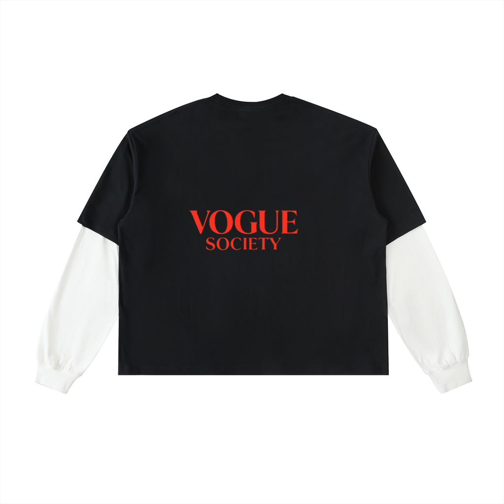 Layered Contrast Sleeve Cotton T-Shirt
