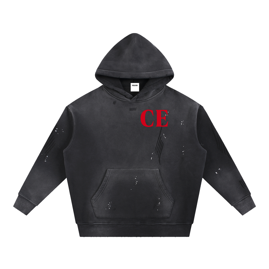 Vintage Washed Frayed Fleece Hoodie