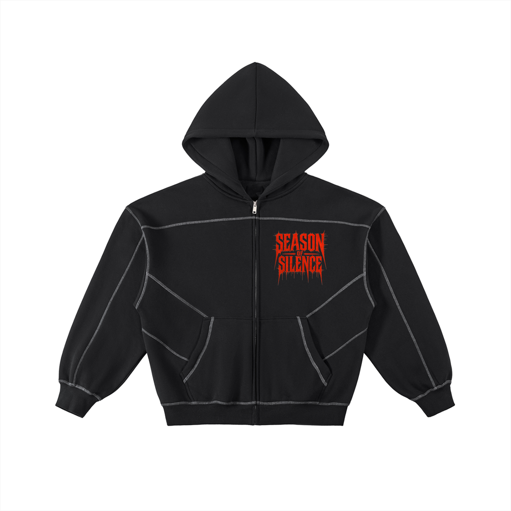 Contrast-Stitched Boxy Fleece Zip Hoodie