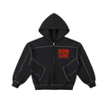 Contrast-Stitched Boxy Fleece Zip Hoodie
