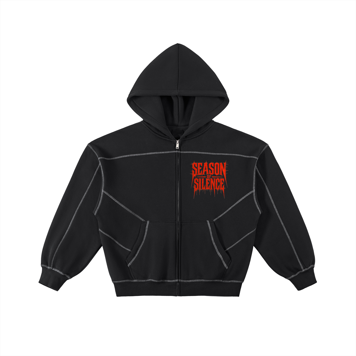 Contrast-Stitched Boxy Fleece Zip Hoodie