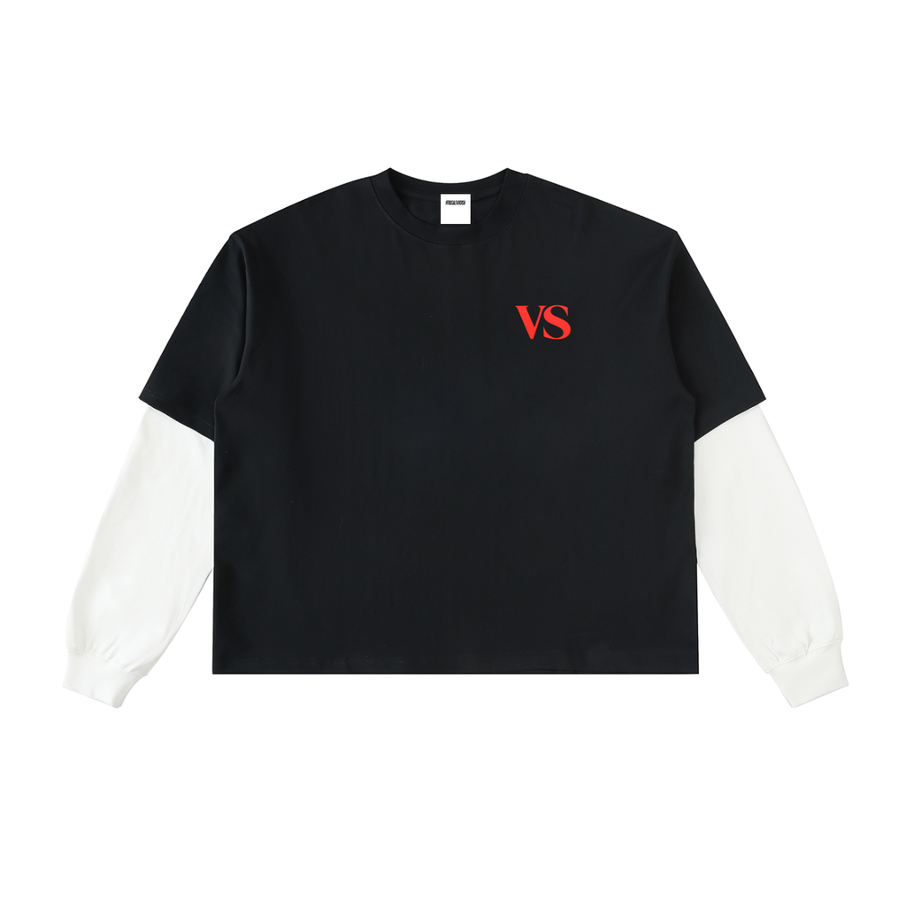 Layered Contrast Sleeve Cotton T-Shirt