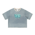 Unisex Vintage Wash Boxy Raw Hem Denim T-Shirt