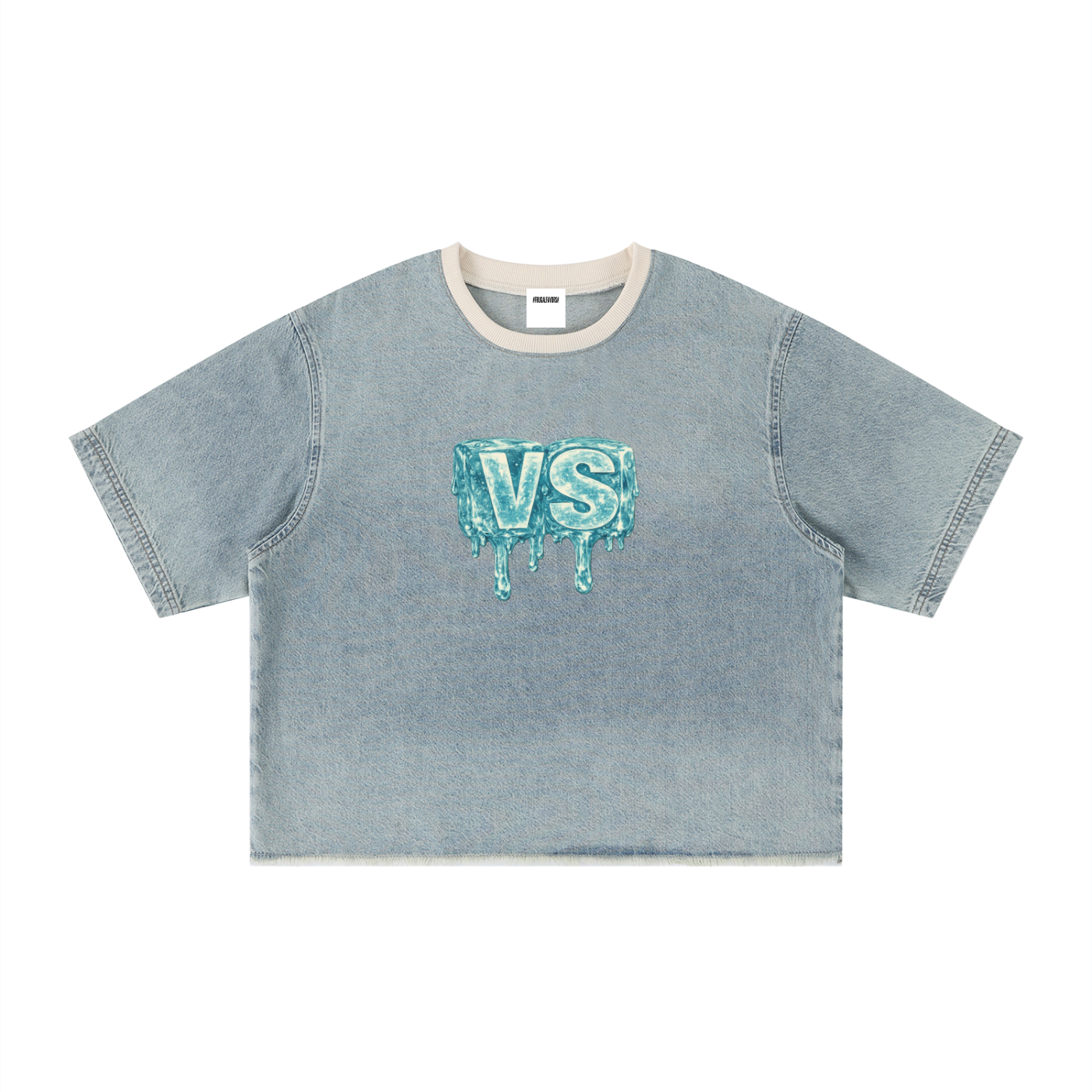 Unisex Vintage Wash Boxy Raw Hem Denim T-Shirt