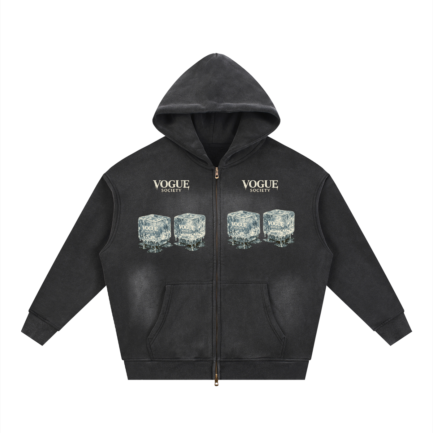 Sunfade Two-way Zipper Boxy Fleece Hoodie