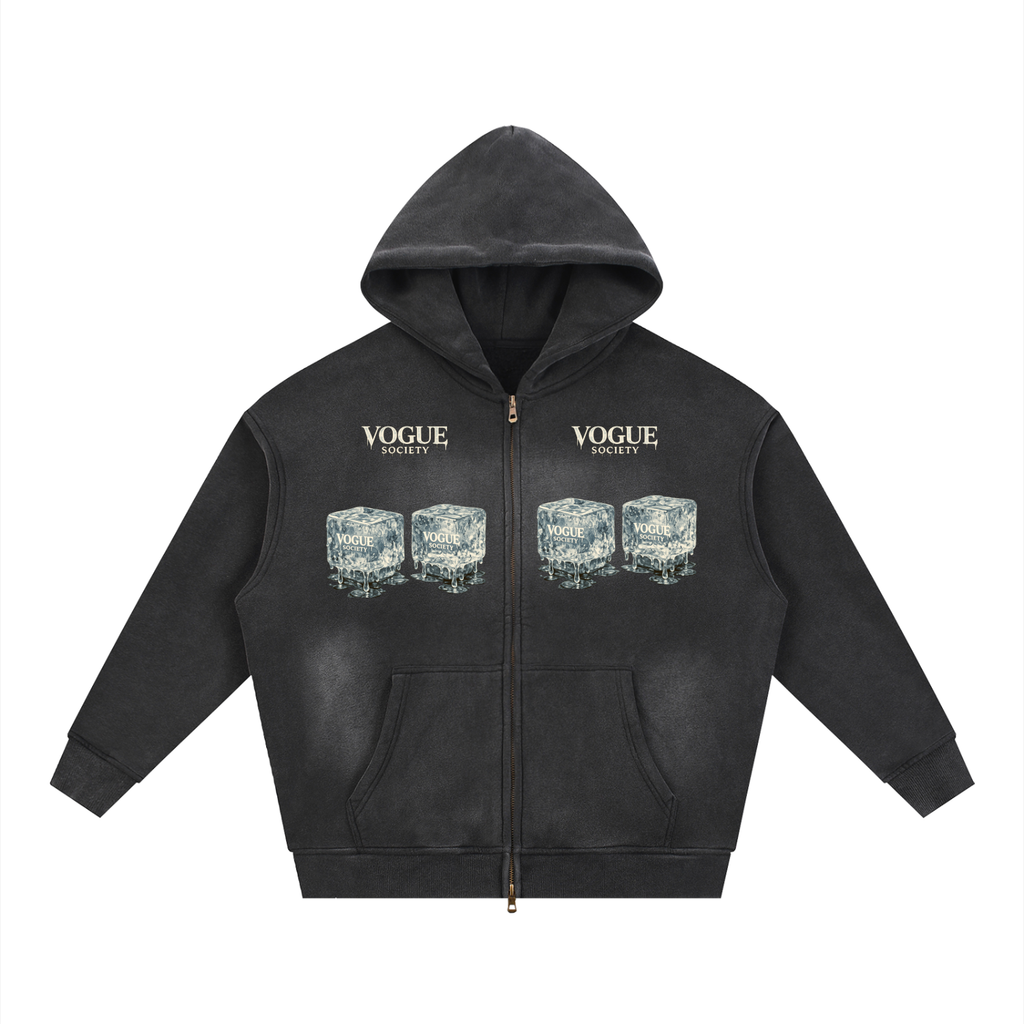 Sunfade Two-way Zipper Boxy Fleece Hoodie