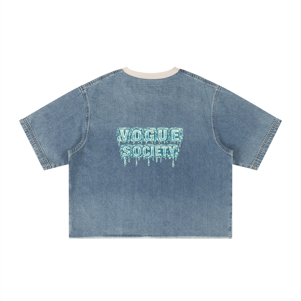 Unisex Vintage Wash Boxy Raw Hem Denim T-Shirt