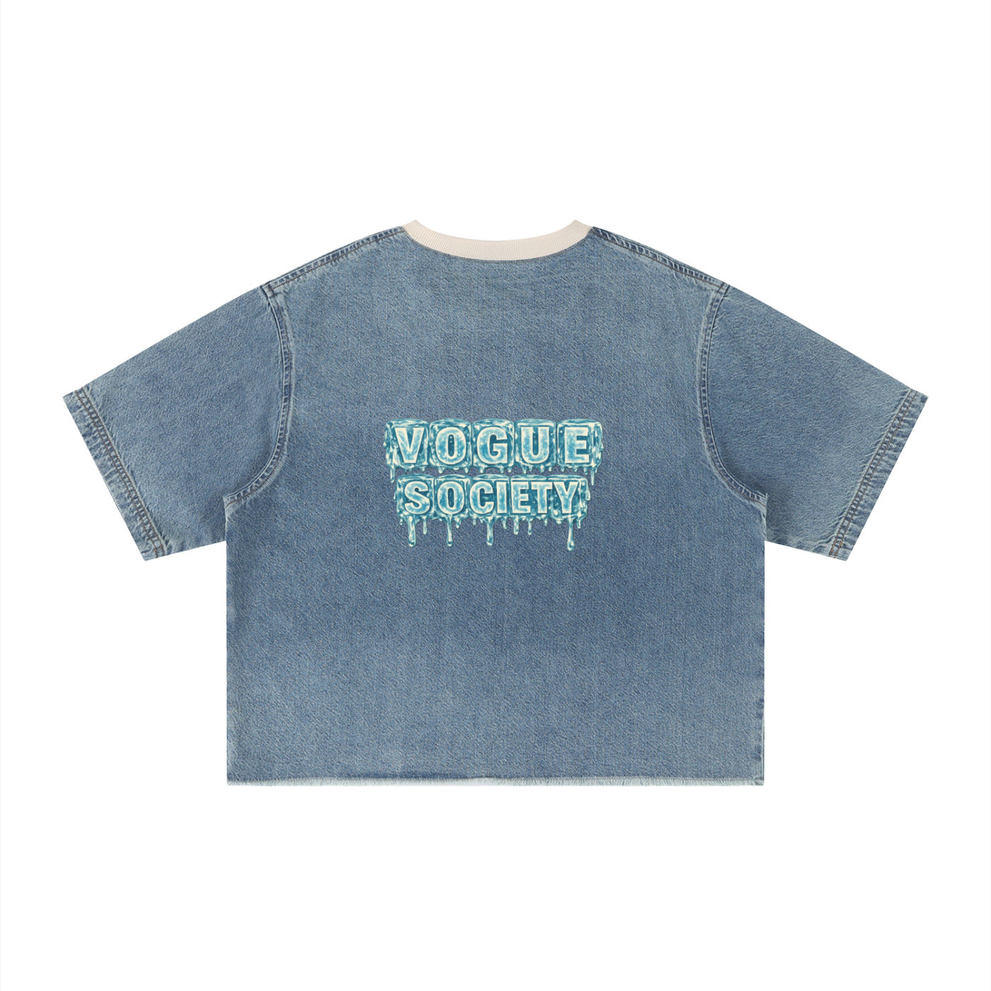 Unisex Vintage Wash Boxy Raw Hem Denim T-Shirt