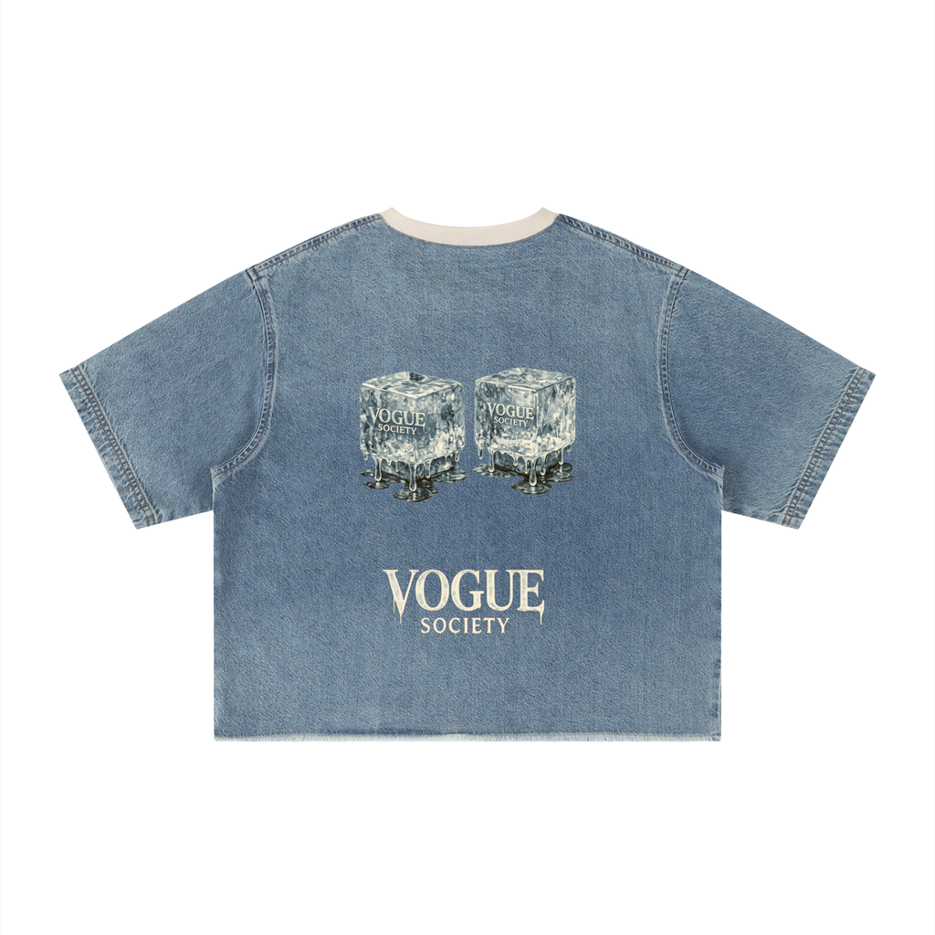 Unisex Vintage Wash Boxy Raw Hem Denim T-Shirt