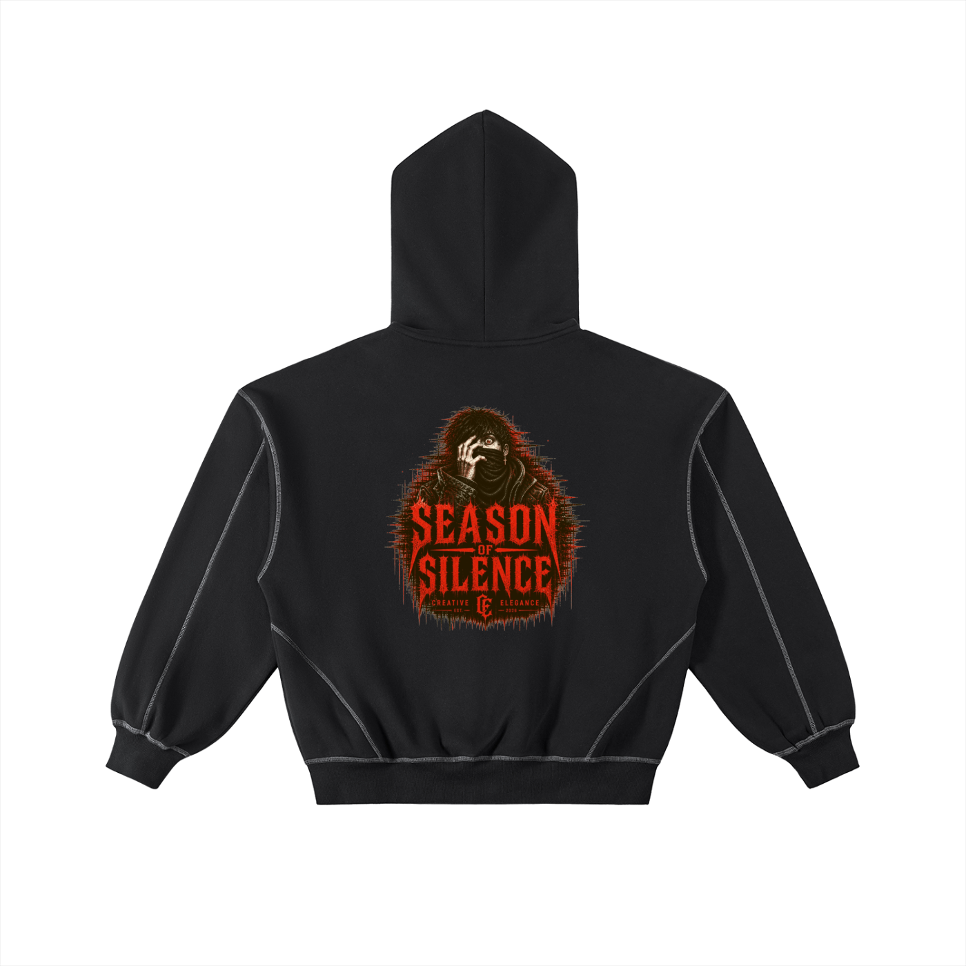 Contrast-Stitched Boxy Fleece Zip Hoodie