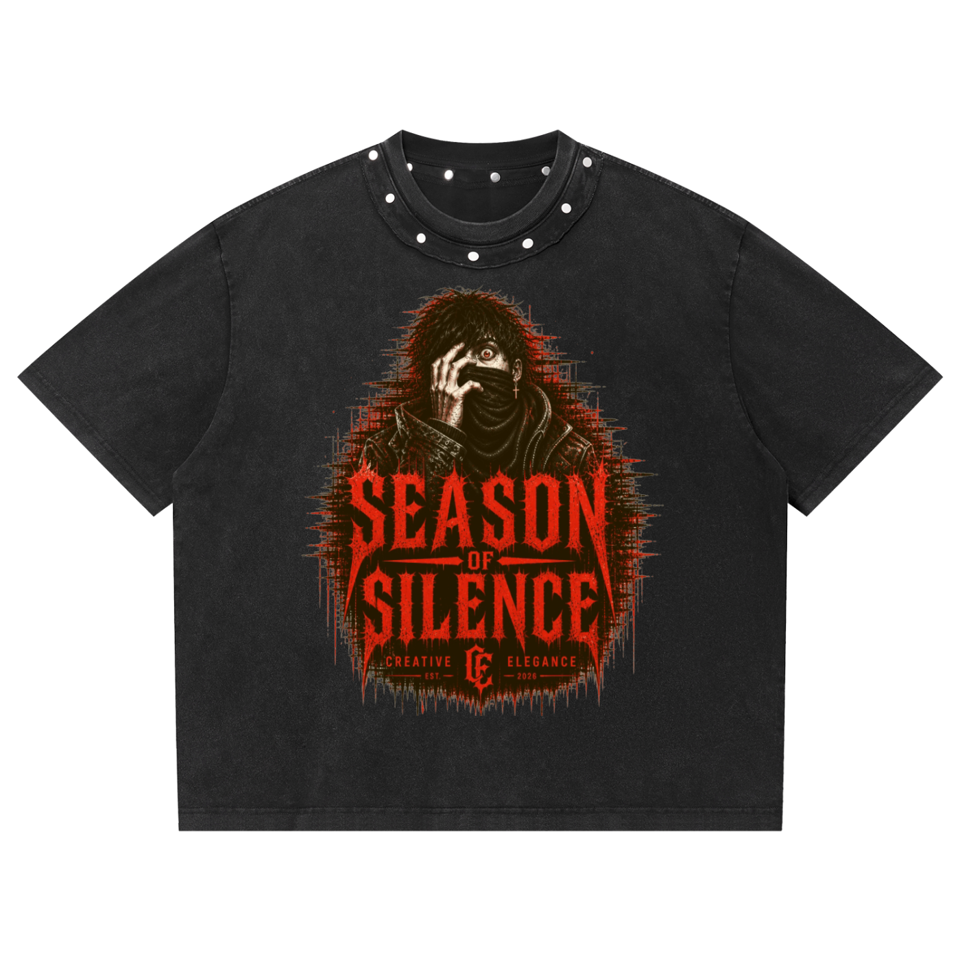 Unisex Washed Boxy Studded T-Shirt