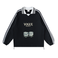 Contrast Striped Lapel Collar Sweatshirt