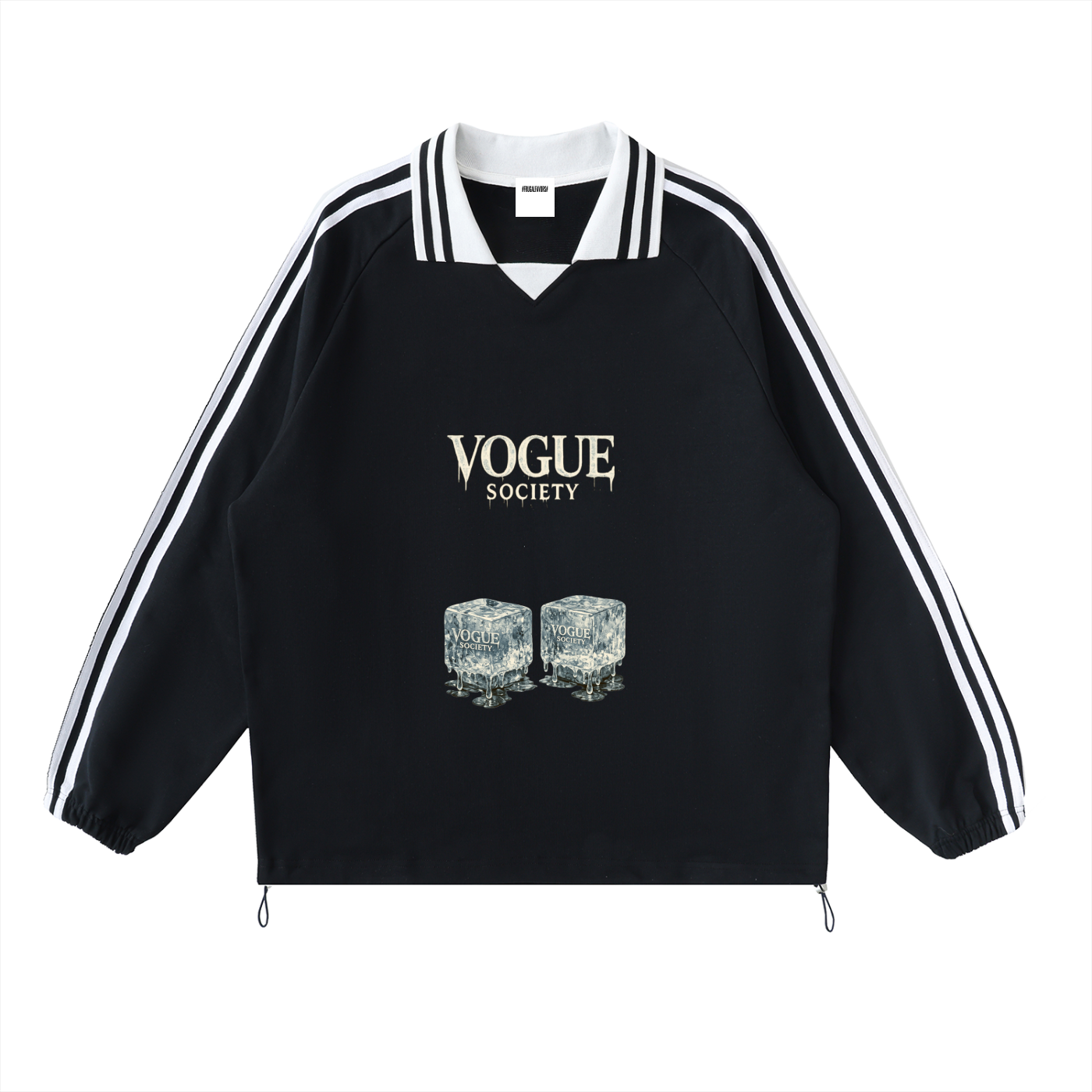 Contrast Striped Lapel Collar Sweatshirt