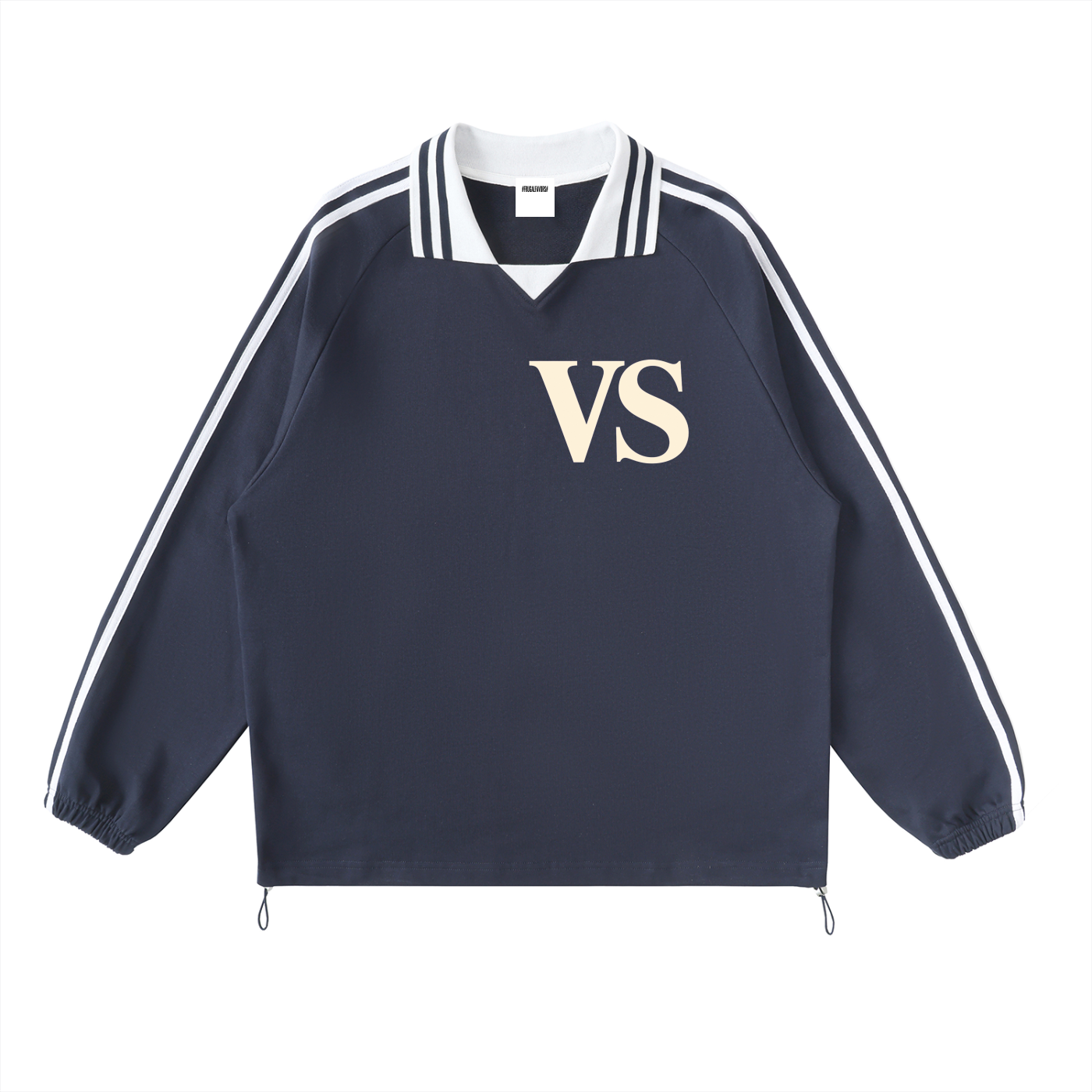 Contrast Striped Lapel Collar Sweatshirt