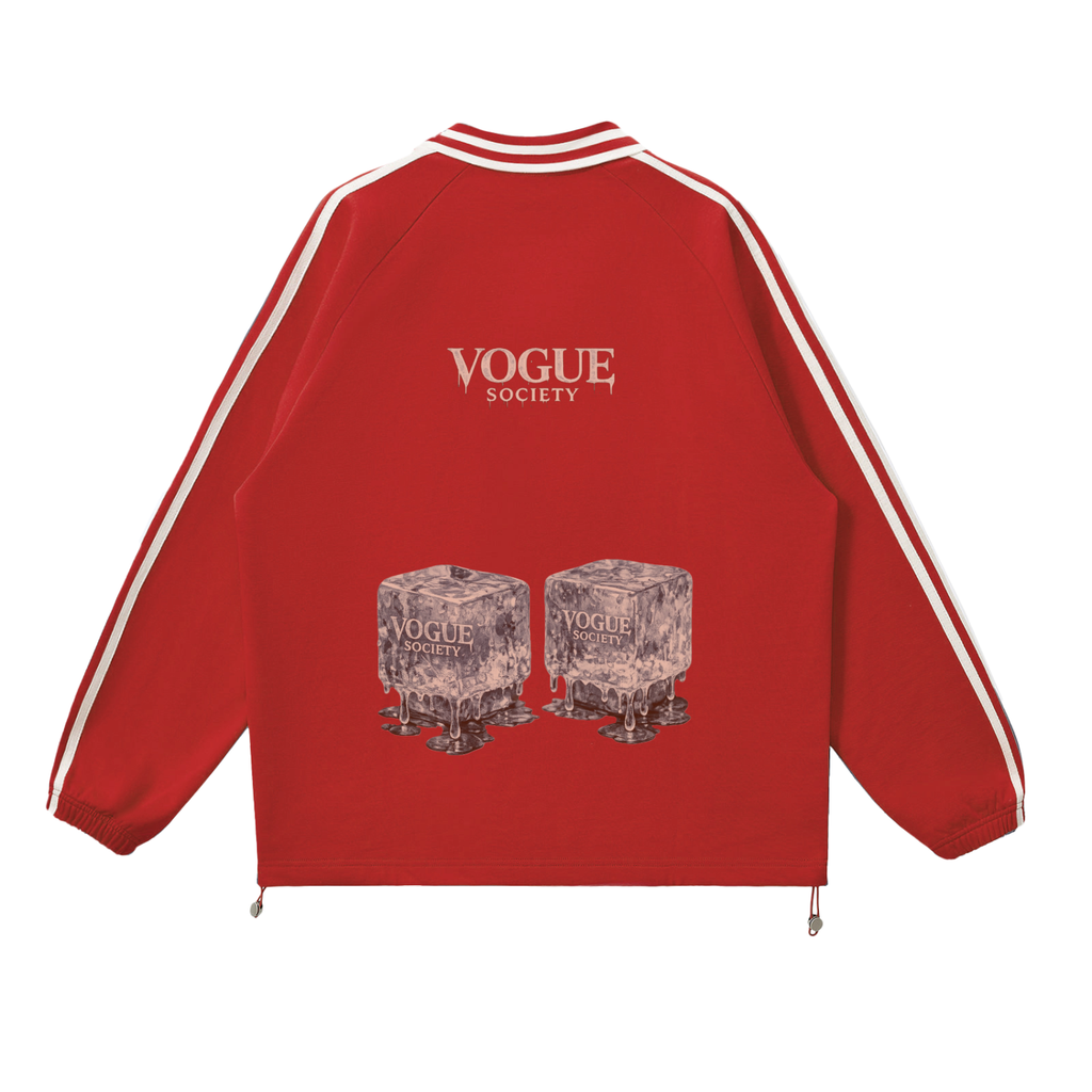 Contrast Striped Lapel Collar Sweatshirt