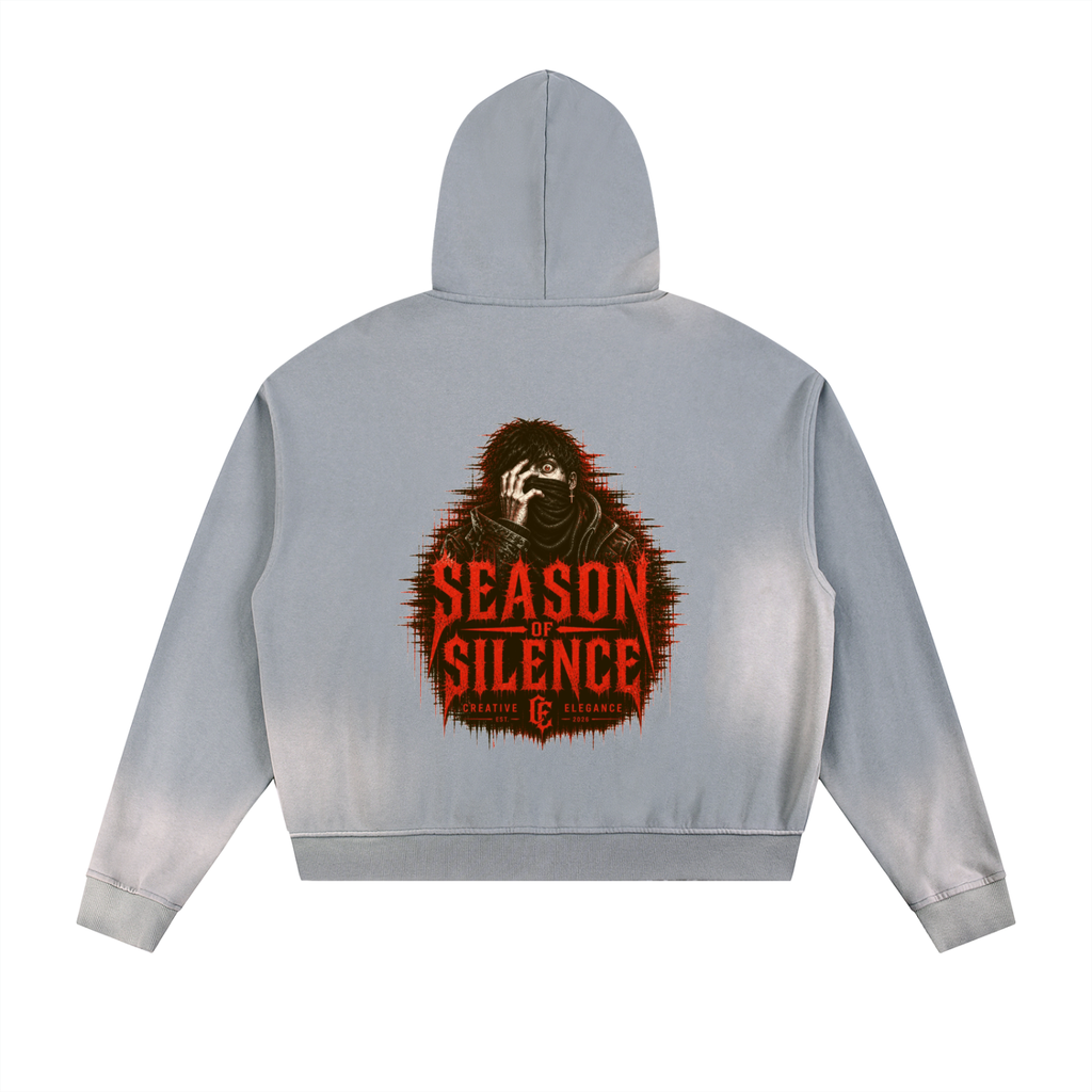 Sun Fade Frayed Raw Edge Fleece Zip Hoodie