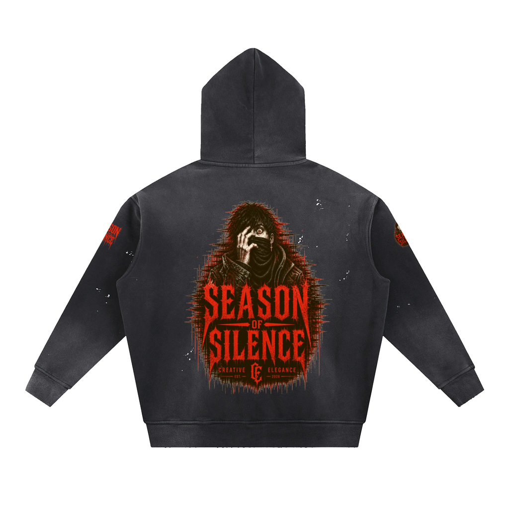 Vintage Washed Frayed Fleece Hoodie