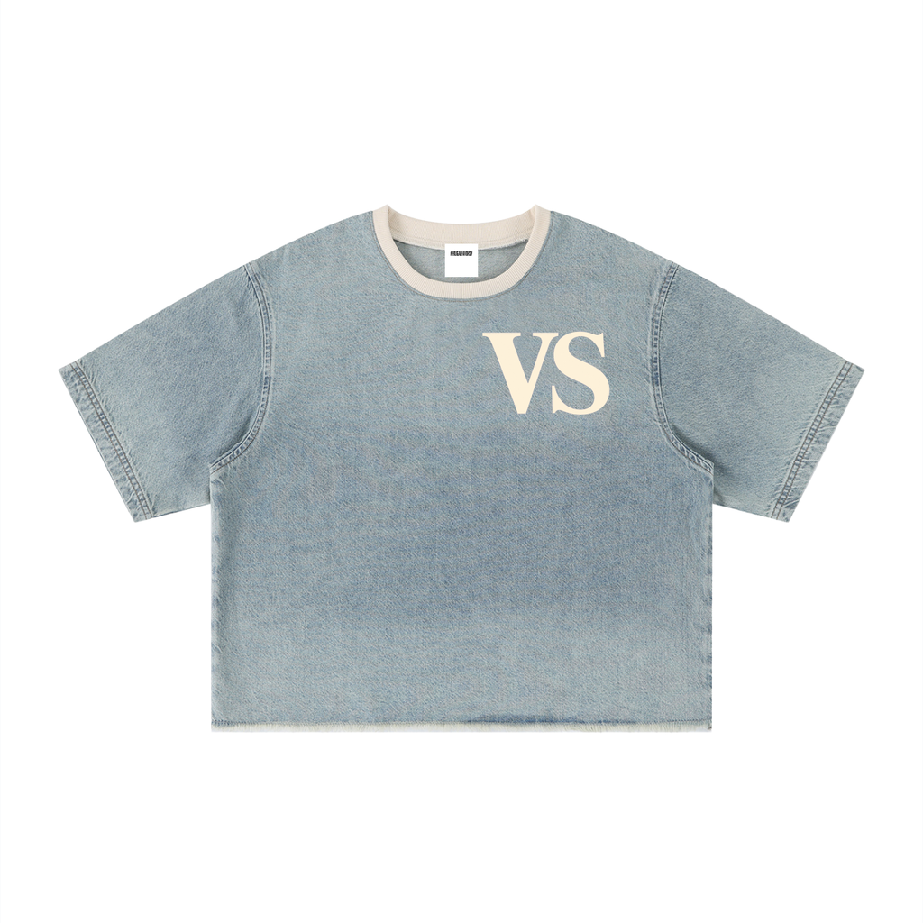 Unisex Vintage Wash Boxy Raw Hem Denim T-Shirt