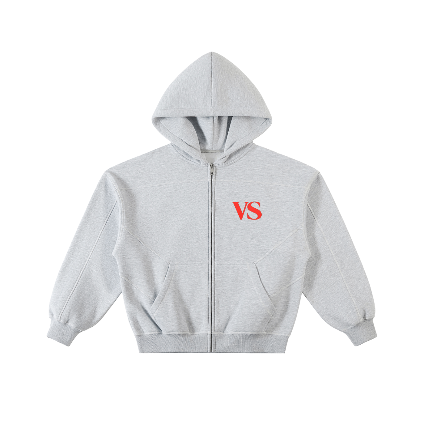 Contrast-Stitched Boxy Fleece Zip Hoodie
