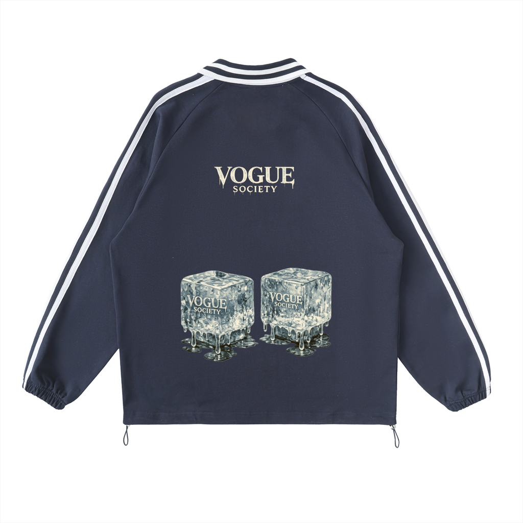 Contrast Striped Lapel Collar Sweatshirt