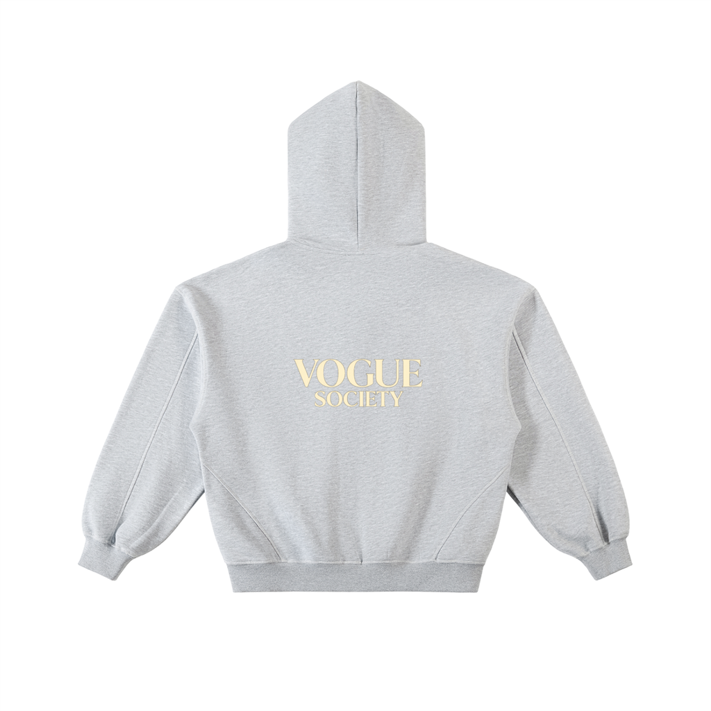 Contrast-Stitched Boxy Fleece Zip Hoodie