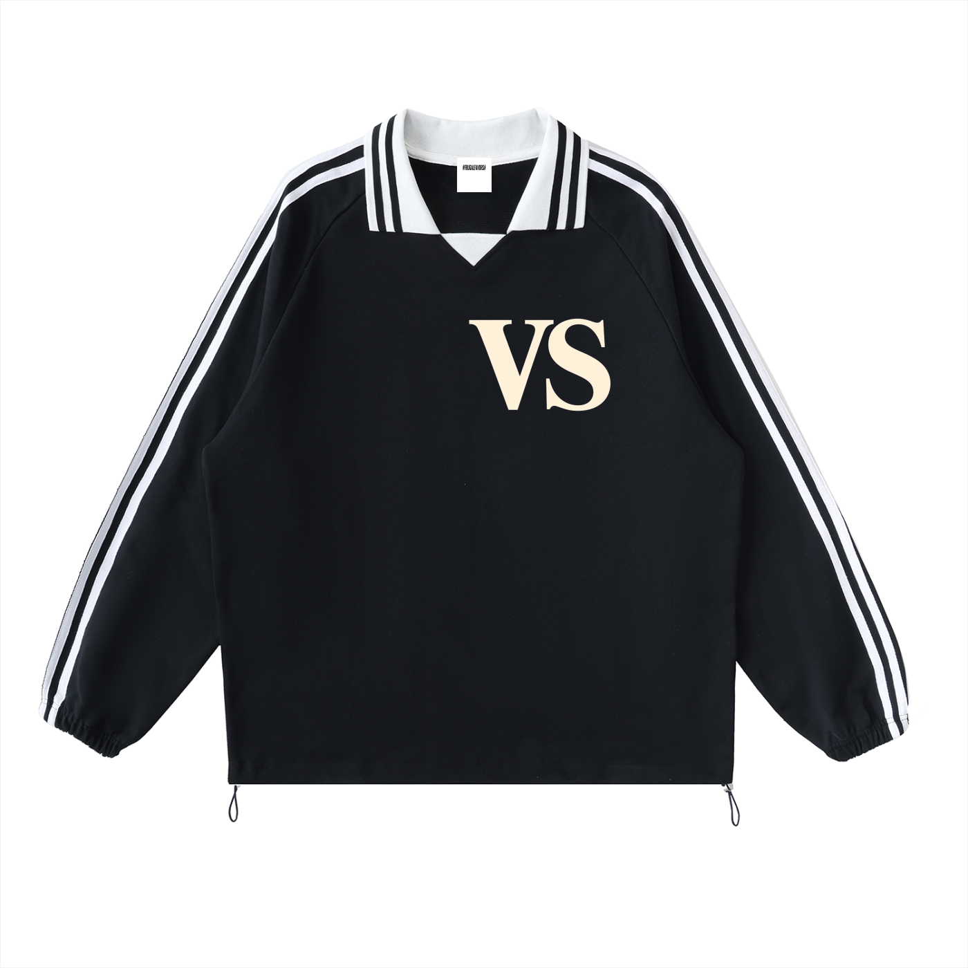 Contrast Striped Lapel Collar Sweatshirt