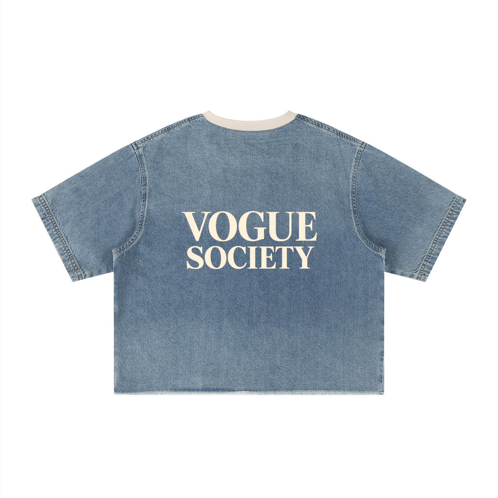 Unisex Vintage Wash Boxy Raw Hem Denim T-Shirt