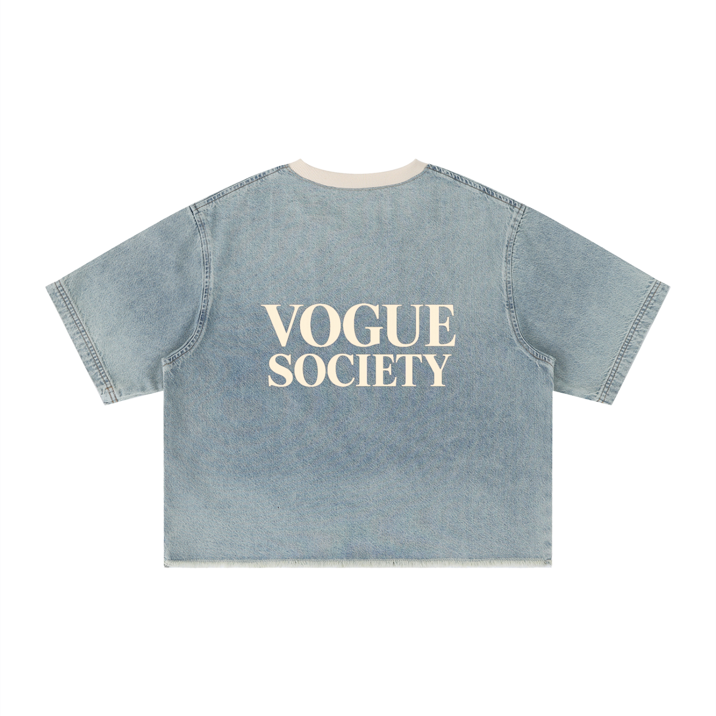 Unisex Vintage Wash Boxy Raw Hem Denim T-Shirt