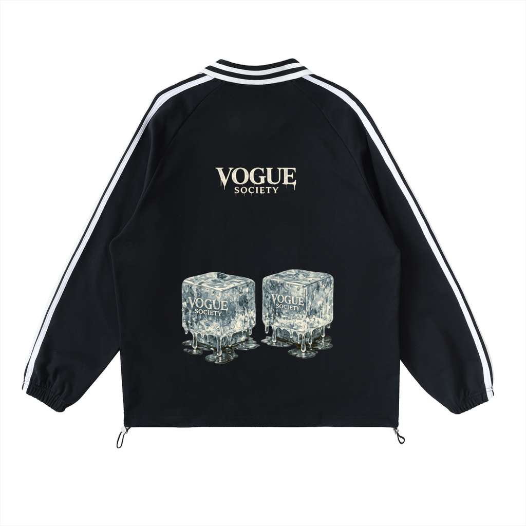 Contrast Striped Lapel Collar Sweatshirt