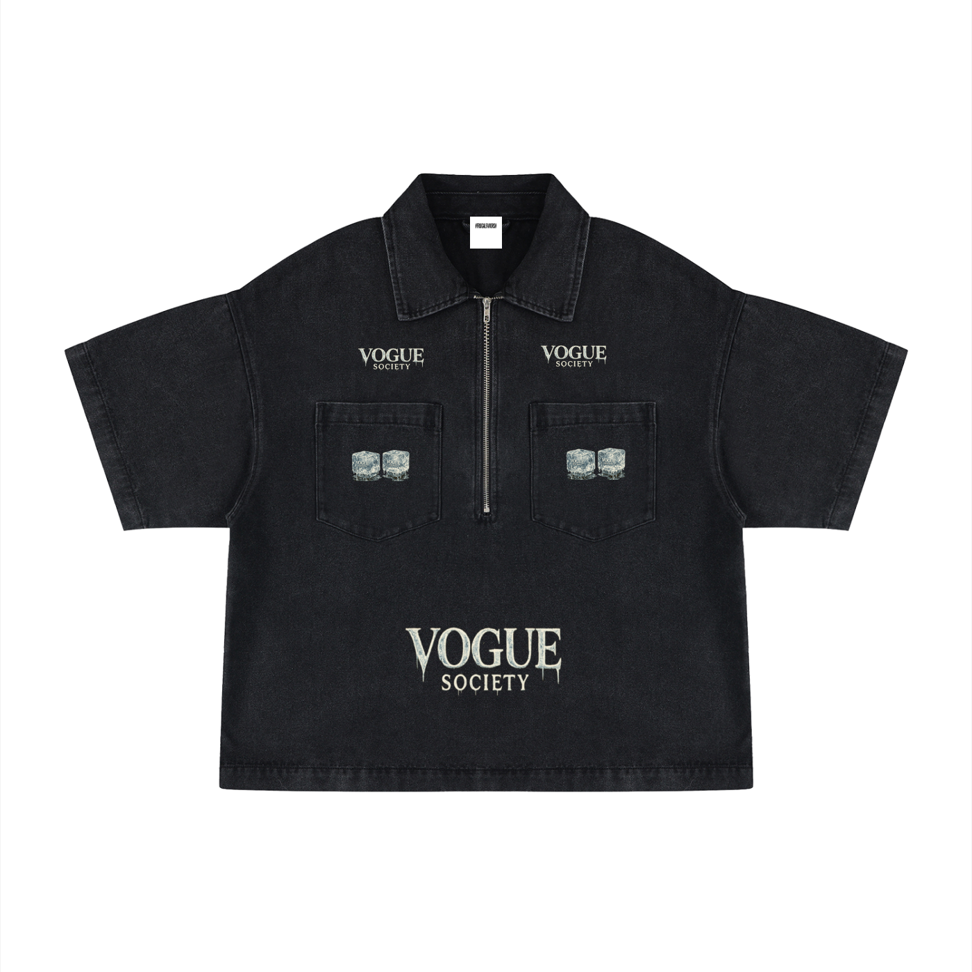 Unisex Vintage Wash Boxy Quarter-Zip Denim Shirt