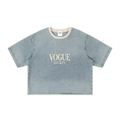 Unisex Vintage Wash Boxy Raw Hem Denim T-Shirt