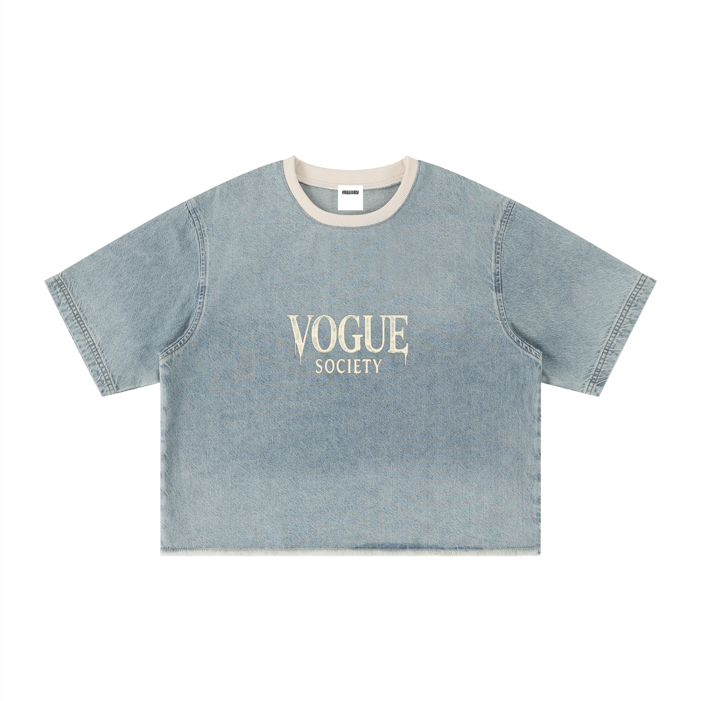 Unisex Vintage Wash Boxy Raw Hem Denim T-Shirt