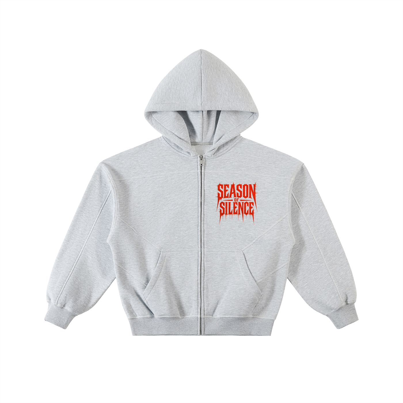 Contrast-Stitched Boxy Fleece Zip Hoodie