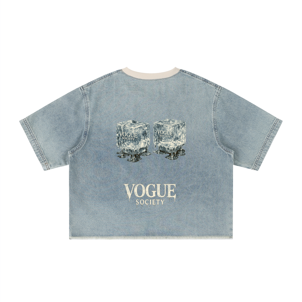 Unisex Vintage Wash Boxy Raw Hem Denim T-Shirt