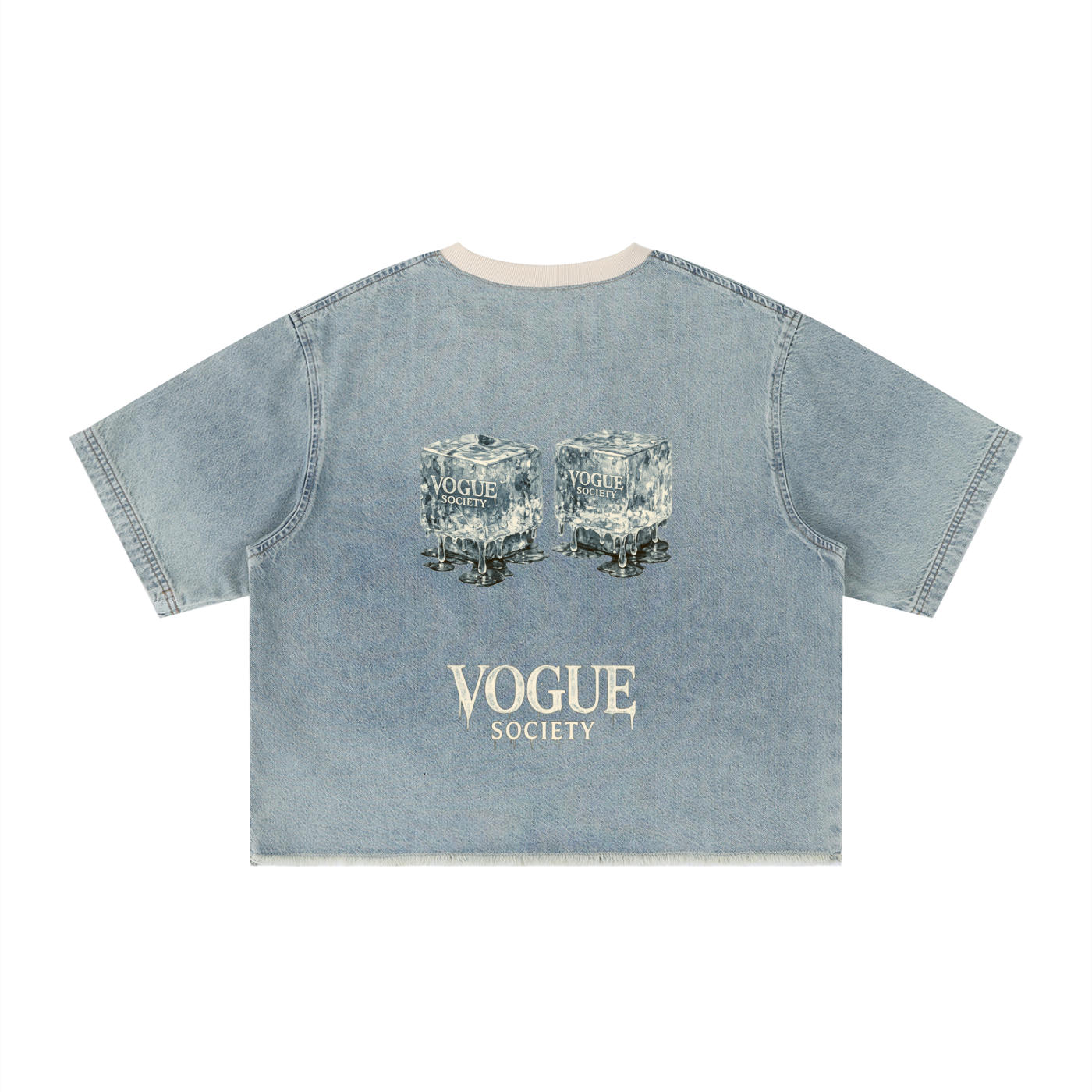 Unisex Vintage Wash Boxy Raw Hem Denim T-Shirt