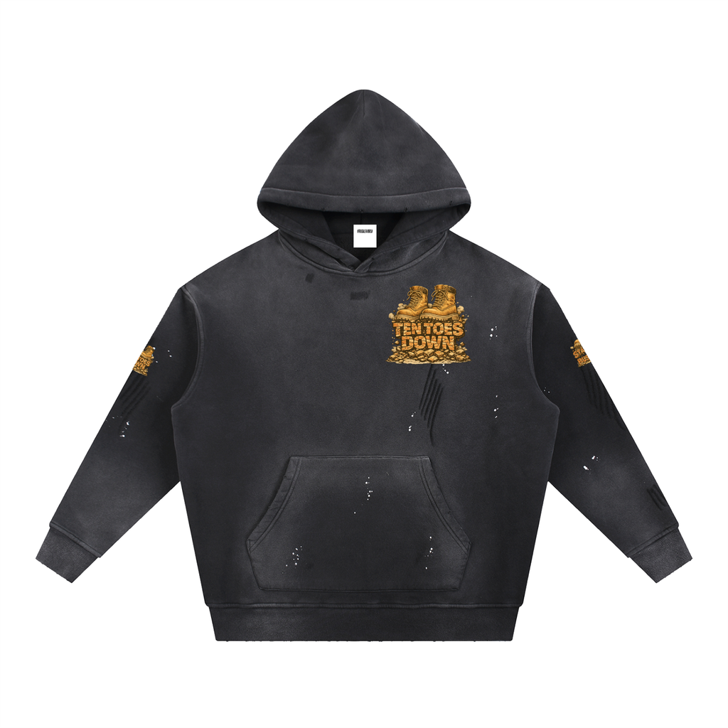 Vintage Washed Frayed Fleece Hoodie
