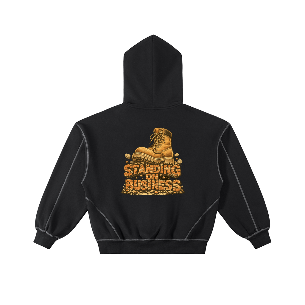Contrast-Stitched Boxy Fleece Zip Hoodie