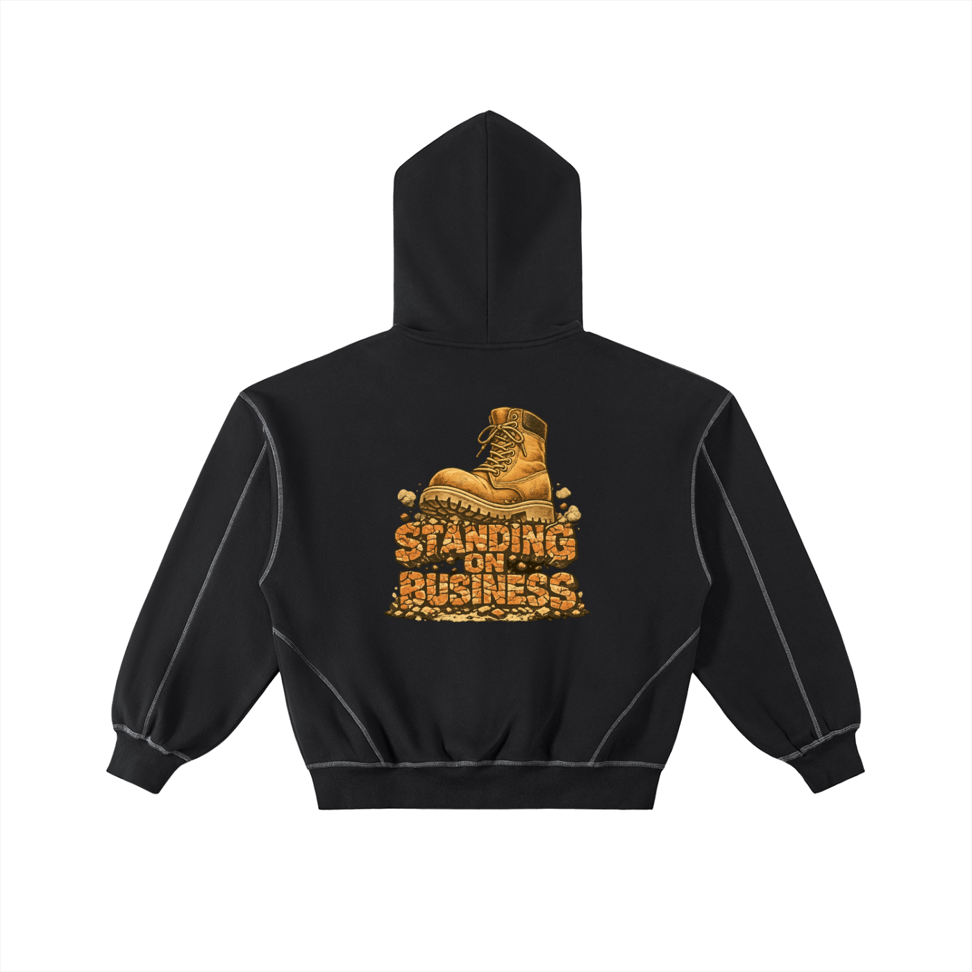 Contrast-Stitched Boxy Fleece Zip Hoodie