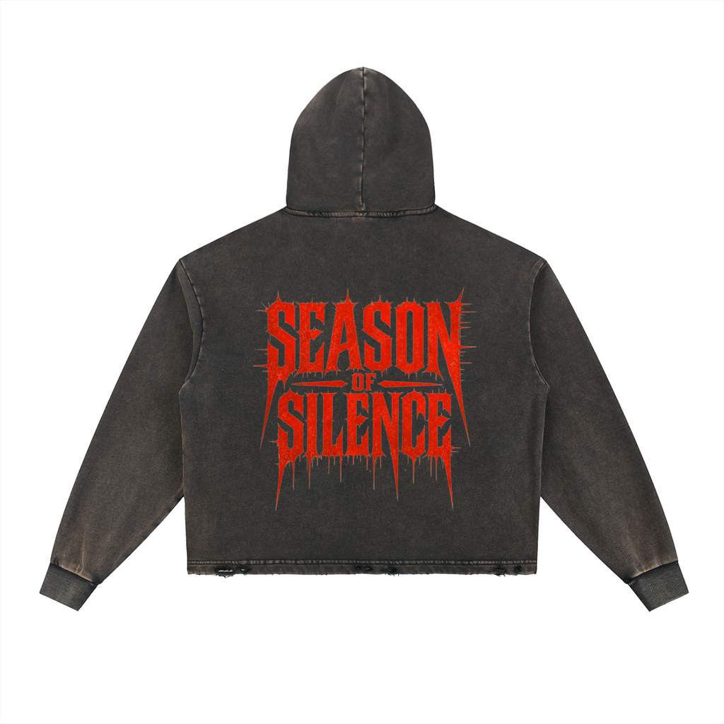 Vintage Washed Frayed-Hem Hoodie