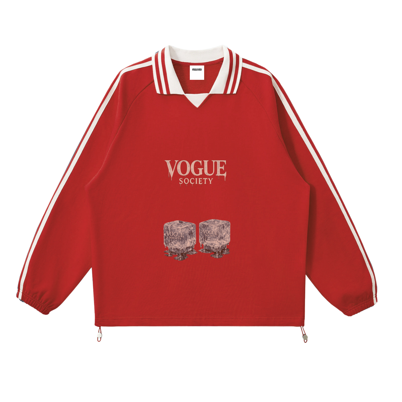 Contrast Striped Lapel Collar Sweatshirt