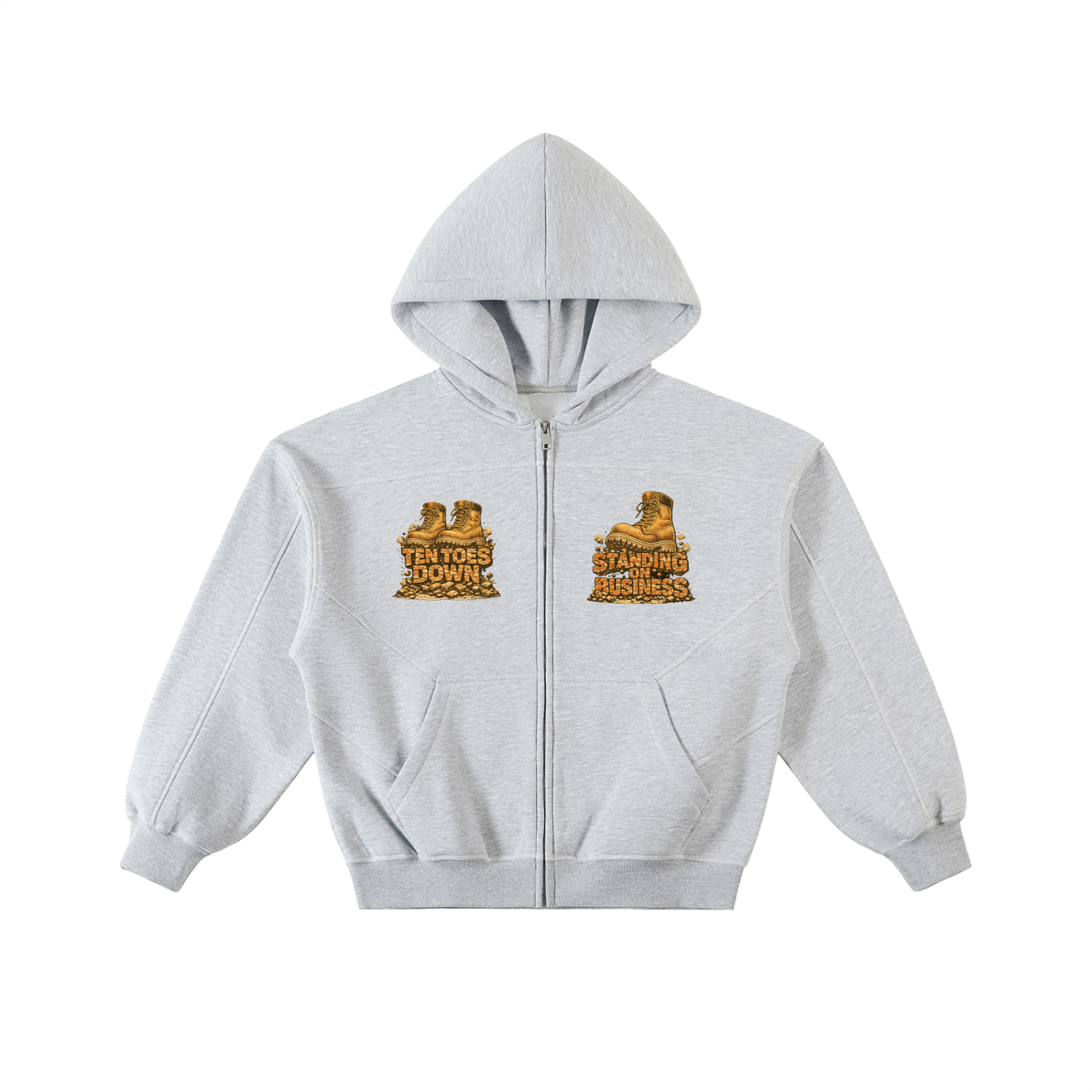 Contrast-Stitched Boxy Fleece Zip Hoodie