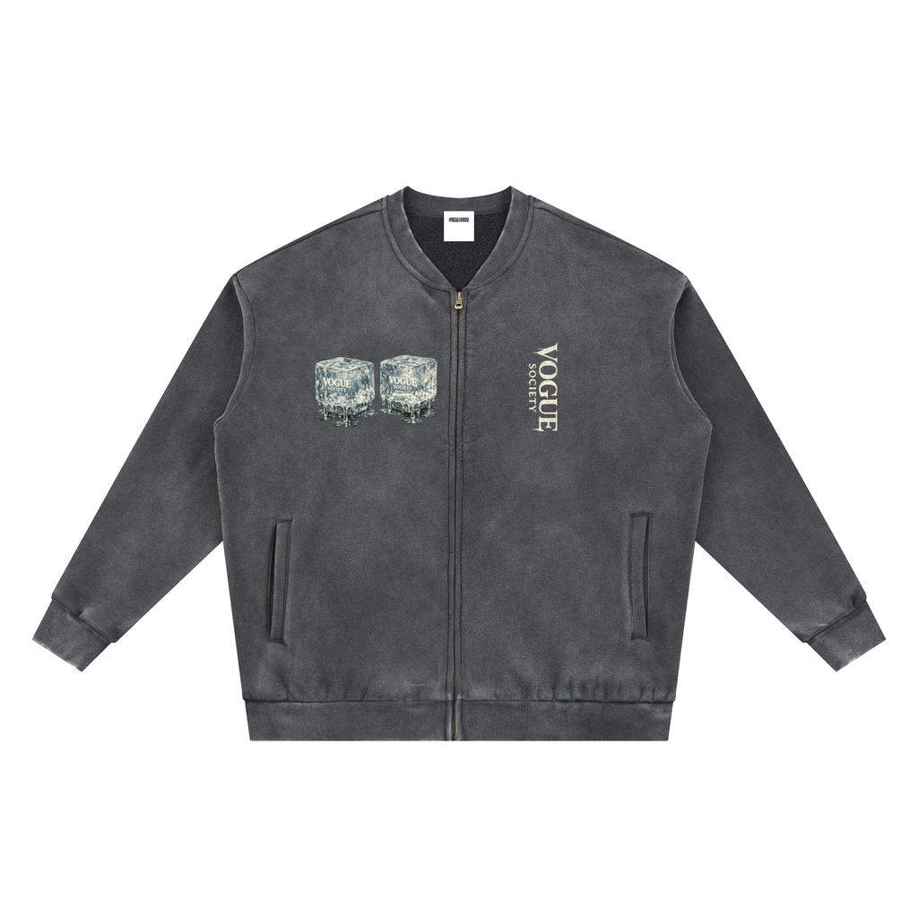 Vintage Washed Fleece Baseball Jacket