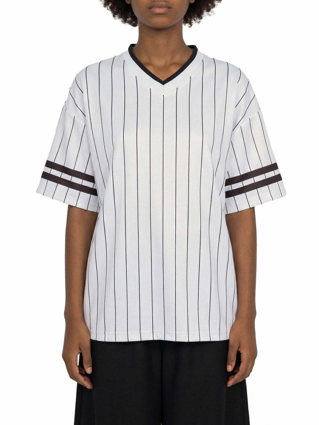 Unisex Striped Loose V-Neck T-Shirt