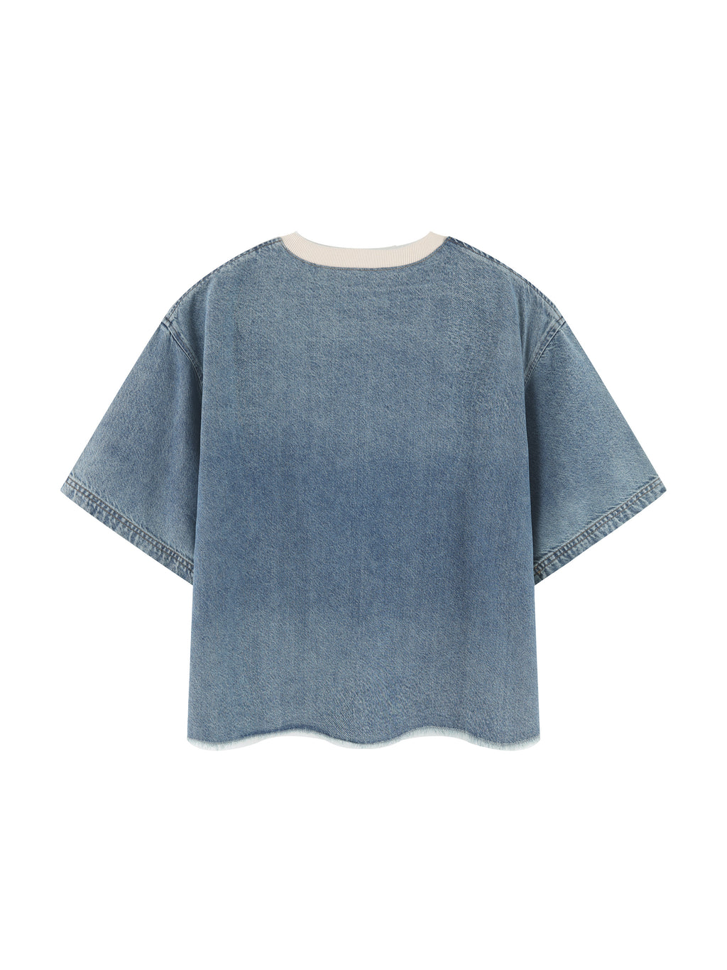 Unisex Vintage Wash Boxy Raw Hem Denim T-Shirt